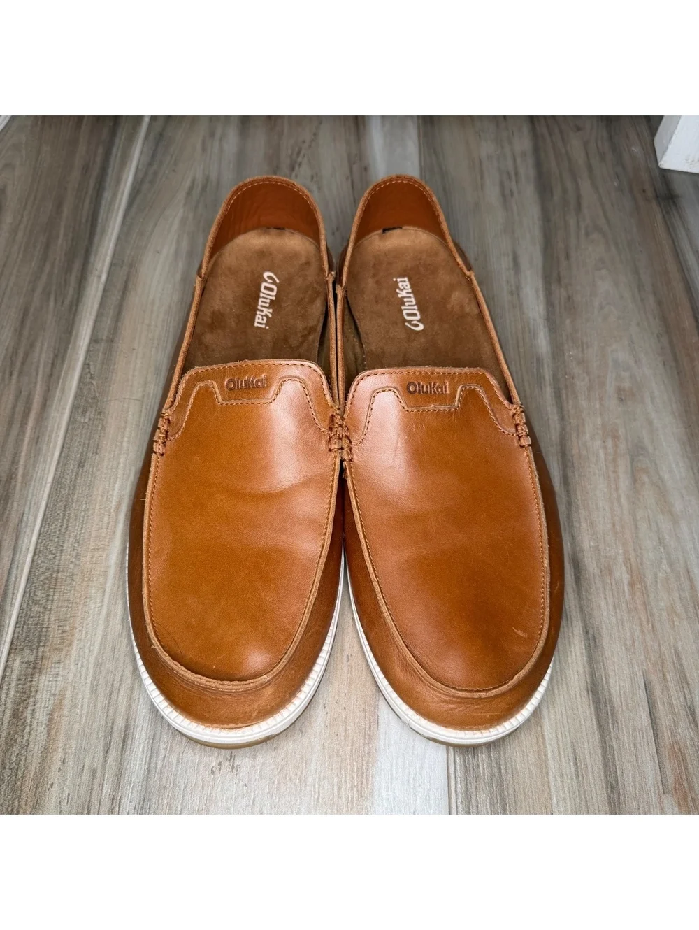 Olukai Kakaha Nia Men’s Leather Slip On Loafers Shoes Brown Sz 15